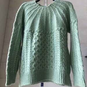 MANGO sage green cable knit sweater
